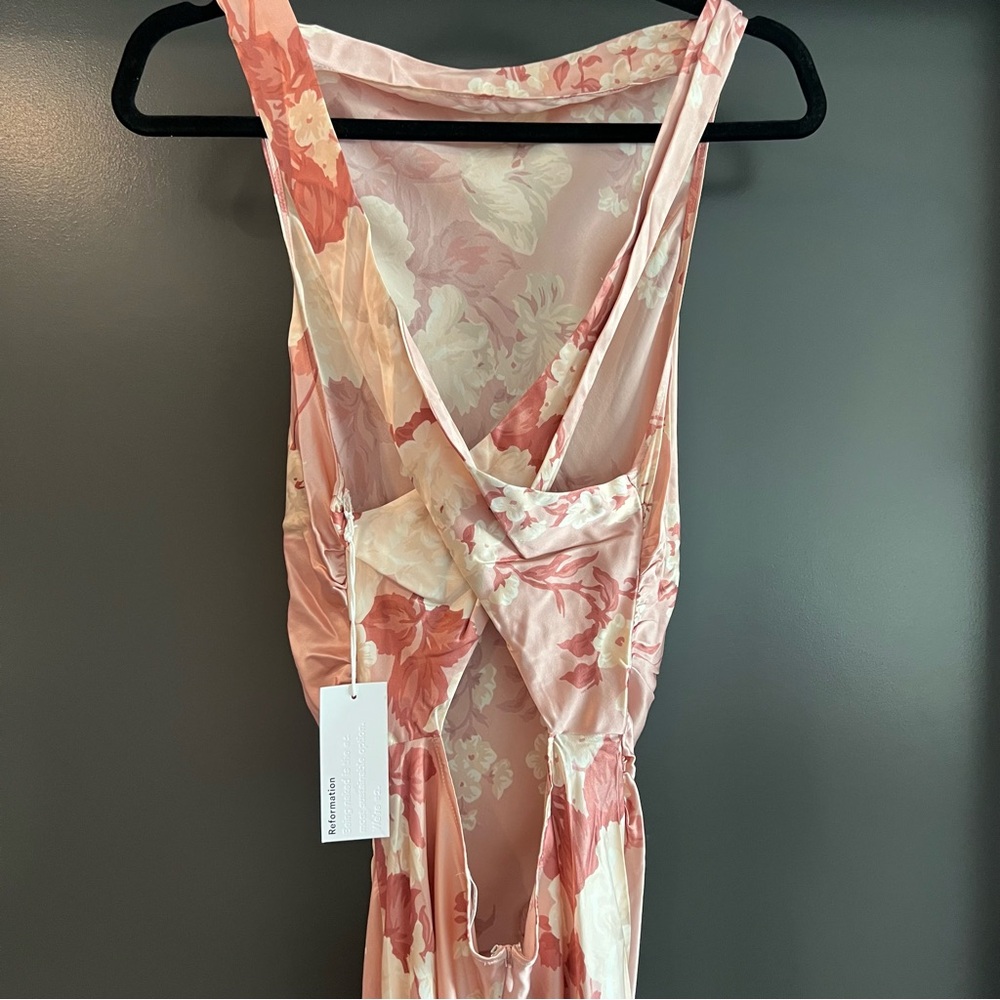Reformation Casette Silk Dress Bellini Pink floral Size 10 NEW! New with tags! - Picture 9 of 12